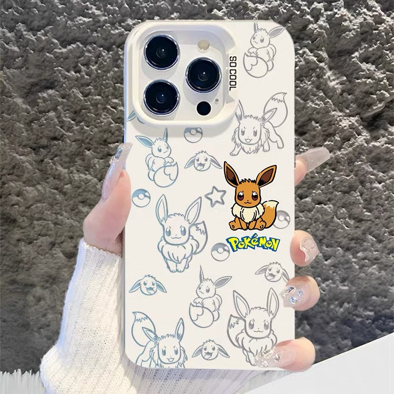 Japanese Cartoon Pokemon Matt & Silver Case Part1 | Pikachu Eevee Mew Bulbasaur Squirtle Charmander 6 Styles - Phone Case Samsung Galaxy S26 S25 S24 S23 S22 S21 FE Ultra Edge