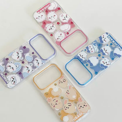 Japanese Cartoon ChiiKawa Gittler Colour Clear Case with Phone Strap | Full Emo Chiikawa Hachiware Usagi Momonga - iPhone Case Plus SE2 11 12 13 14 15 16 16e 17 17e Pro Promax 12mini 13mini