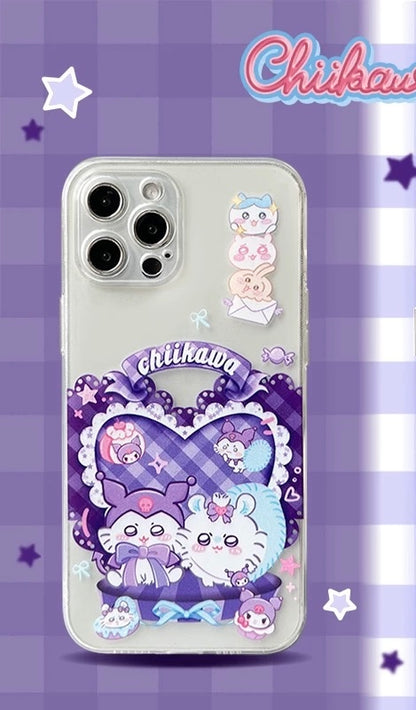 Japanese Cartoon ChiiKawa | Sweet Heart with Chiikawa My Melody Hachiware Hello Kitty Usagi Pompompurin Momonga Kuromi Clear - iPhone Case 11 12 13 14 15 16 Pro Promax