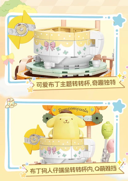 Top Toy x Sanrio Colorful Amusement Park Fair Rides | Pompompurin Fun Rotary Coffe Cup Teacup - Building Blocks Toy Collections
