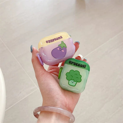 Japanese Cartoon Fun Colourful Vegetable Eggplant Broccoli Pumpkin Onion - AirPods AirPodsPro AirPods3 Case Purple Green Orange White