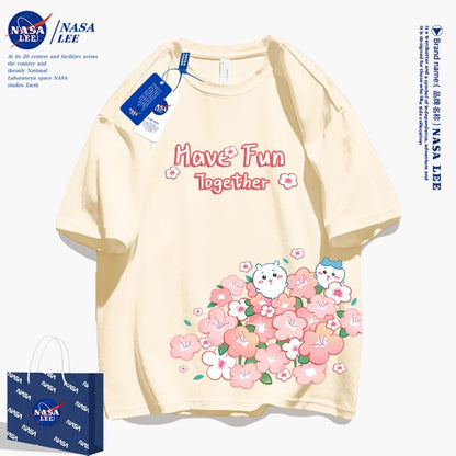 Japanese Cartoon ChiiKawa Casual Style T-Shirt Series | Chiikawa Hachiware Have Fun with Flower 2 - Kawaii Fashion Items