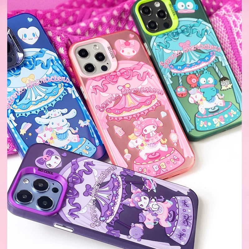 Japanese Cartoon Sanrio Merry Go Round | Hangyodon with Friends Laser Colour Clear - iPhone Case 11 12 13 14 15 16 Pro Promax