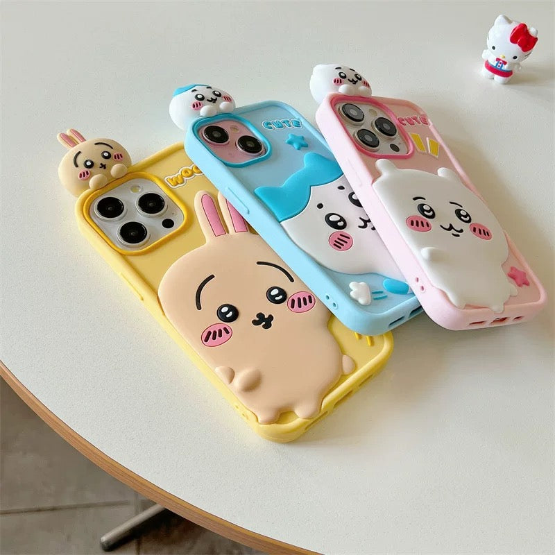 Japanese Cartoon ChiiKawa Look at you Silicone | Chiikawa Hachiware Usagi - iPhone Case 15 14 13 12 Pro ProMax