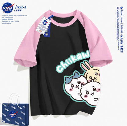 Japanese Cartoon ChiiKawa Casual Style T-Shirt Series | Chiikawa Hachiware Usagi Look at You Together - Kawaii Fashion Items