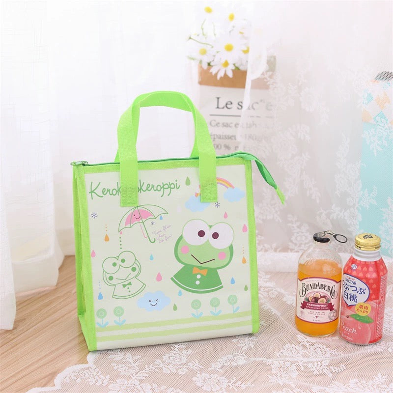 Japanese Cartoon Rainy Day Lunch Handbag | Hello Kitty My Melody Kuromi Cinnamoroll Pompompurin Pochacco Keroppi Hangyodon - Small Tote Bag Can Keep Warm Picnic