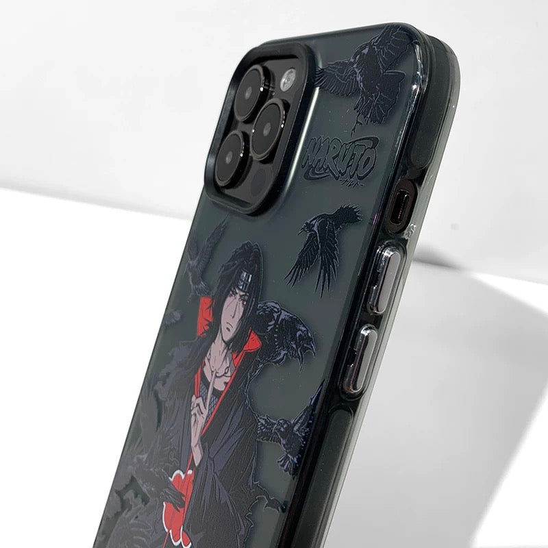 Japanese Anime Naruto Ninja | Laser Grey Itachi with Crow - iPhone Case 7 8 PLUS XS XR X 11 12 13 14 15 16 Pro Promax 13mini 12mini KawaiiGiftLand