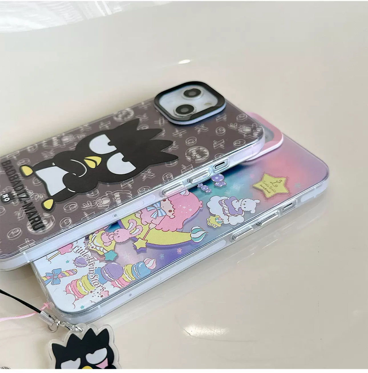 Japanese Cartoon iPhone Case with Strap | Laser Bad Badtz Maru XO Little Twin Stars - iPhone CasePhone Case  7 8 PLUS SE2 XS XR X 11 12 13 14 15 Pro Promax 12mini 13mini