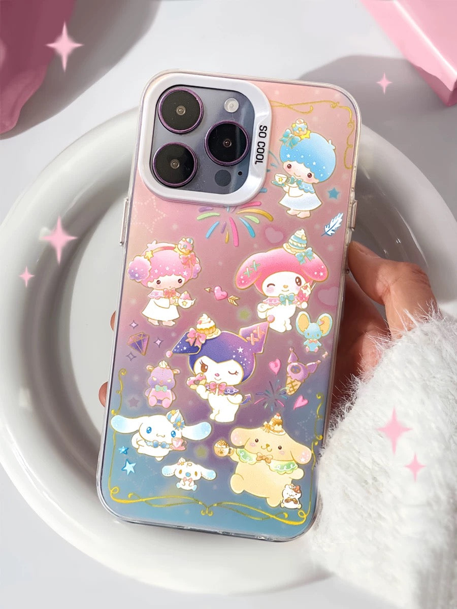 Japanese Cartoon Sanrio Firework Party | Little Twin Stars My Melody Kuromi Cinnamoroll Pompompurin Laser - iPhone Case 11 12 13 14 15 16 Pro Promax