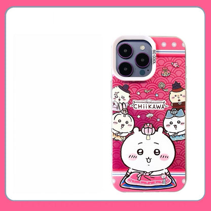 Japanese Cartoon ChiiKawa Korean Dress Up Laser Case | Chiikawa Hachiware Usagi - iPhone Case 11 12 13 14 15 16 16e 17 17e Pro Promax