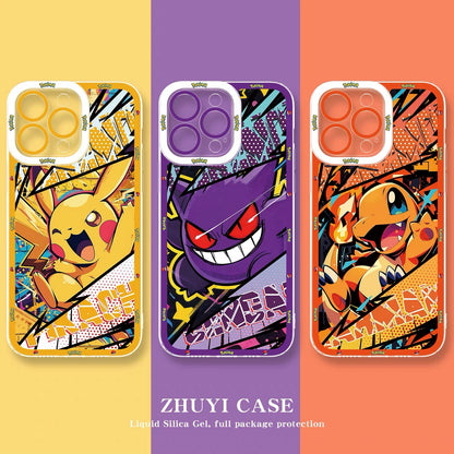 Japan Cartoon Pokemon Postal Street Style | Pikachu Gengar Squirtle Psyduck Mimikyu Bulbasaur Charmander Eevee - iPhone Case PLUS SE2 XS XR X 11 12 13 14 15 16 16e 17 17e Pro Promax 12mini 13mini