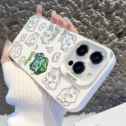 Japanese Cartoon Pokemon Matt & Silver Case Part1 | Pikachu Eevee Mew Bulbasaur Squirtle Charmander 6 Styles - Phone Case Samsung Galaxy S26 S25 S24 S23 S22 S21 FE Ultra Edge