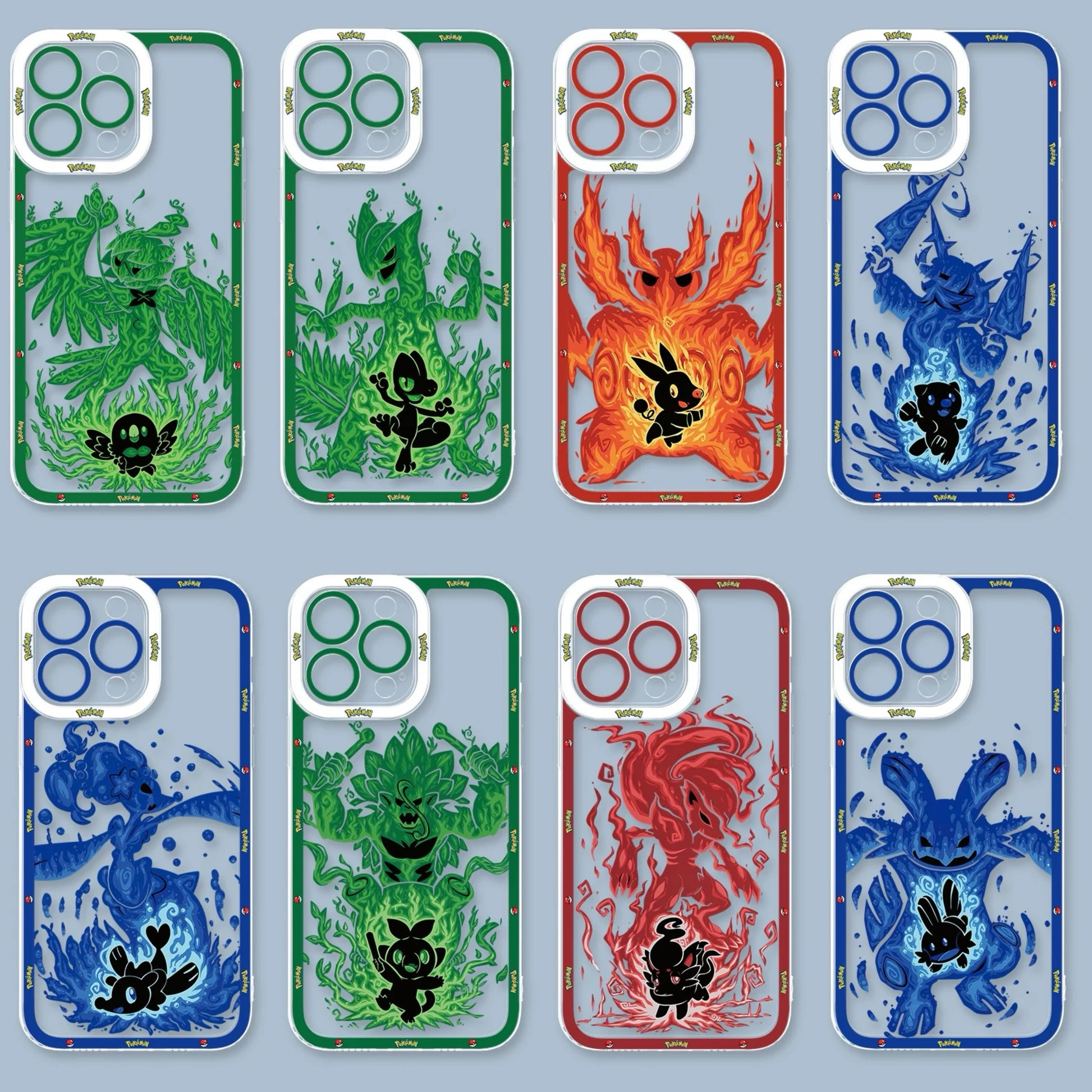 Japan Cartoon Pokemon Evolution Soul Version | Rowlet Decidueye Treecko Sceptile Tepig Emboar Oshawott Samurott Popplio Primarina Grookey Rillaboom Zorua Zoroark Mudkip Swampert - iPhone Case PLUS SE2 13 14 15 16 16e 17 17e Pro Promax 12mini 13mini