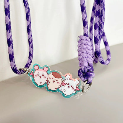 Japanese Cartoon Phone Back Clip with Phone Lanyard | Chiikawa Purple - for All Smart Phones