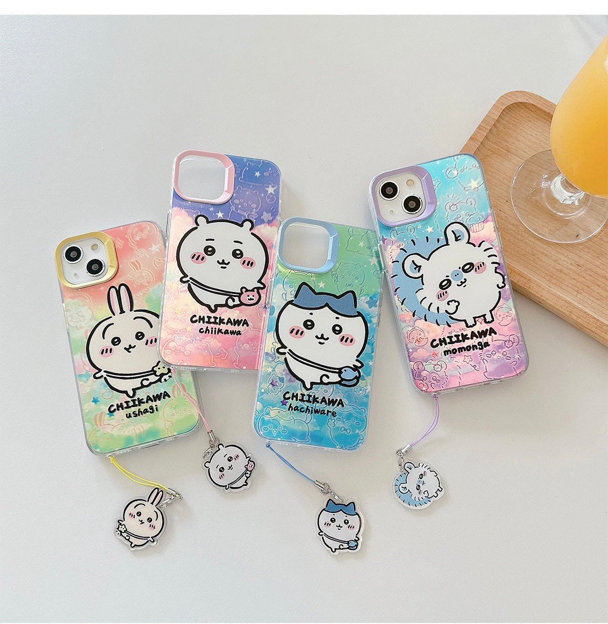 Japanese Cartoon iPhone Case with Strap | Laser Outing ChiiKawa Hachiware Usagi Momonga - iPhone CasePhone Case  7 8 PLUS SE2 XS XR X 11 12 13 14 15 Pro Promax 12mini 13mini