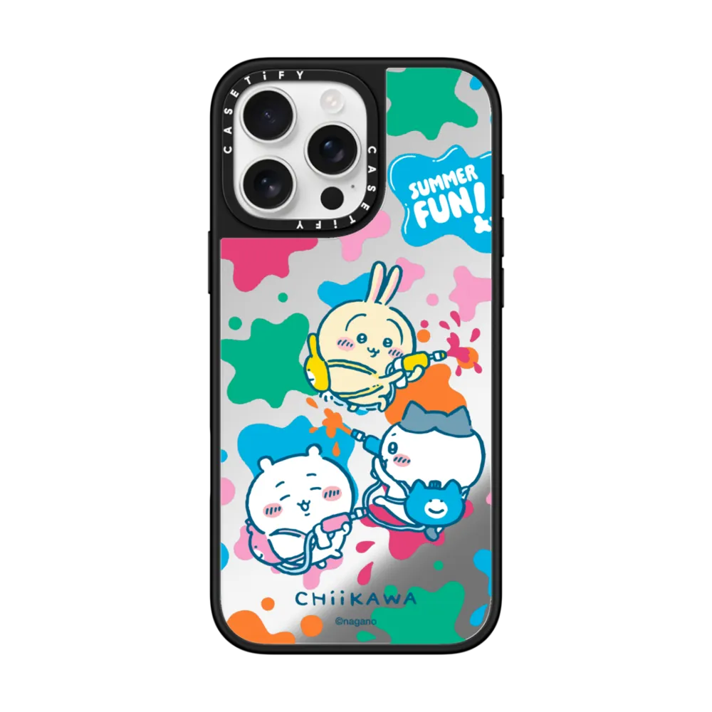 Japanese Cartoon ChiiKawa Mirror Phone Case | ChiiKawa Hachiware Usagi Summer Pool Party Playing Time - iPhone Case 12 13 14 15 16 17 Pro Promax