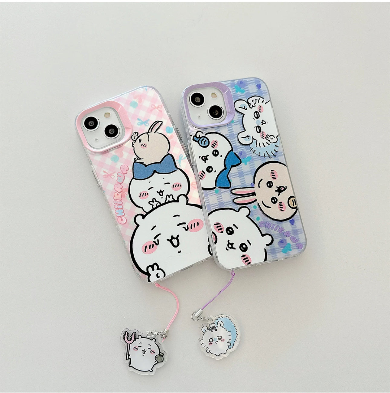 Japanese Cartoon iPhone Case with Strap | Laser Playing Group ChiiKawa Hachiware Usagi Momonga - iPhone CasePhone Case  7 8 PLUS SE2 XS XR X 11 12 13 14 15 Pro Promax 12mini 13mini