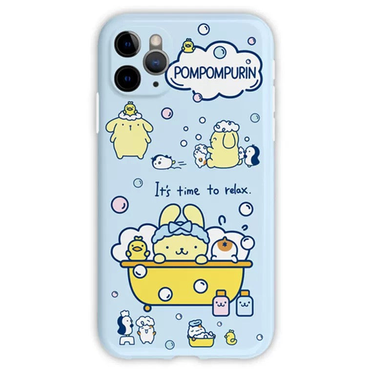 Japanese Cartoon Pompompurin Bathing Matt Blue iPhone Case 12 13 14 15 Pro Promax