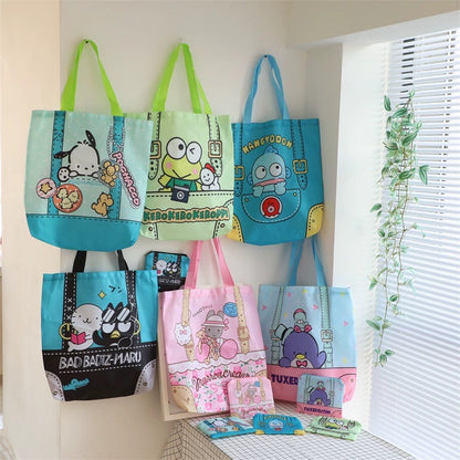 Japanese Cartoon Luggage Style Fold Up Tote Bag | Marron Cream Pochacco Keroppi Hangyodon Bad Badtz Maru Tuxedosam - Kawaii Little Bag