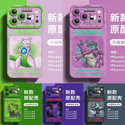Japanese Cartoon Pokemon Silicone Case Neon Spray Painting Style Part3 | Mewtwo Nidoking Tyranitar Gliscor Steelix 5 Styles - iPhone Case PLUS SE2 XS XR X 11 12 13 14 15 16 16e 17 17e Pro Promax 12mini 13mini