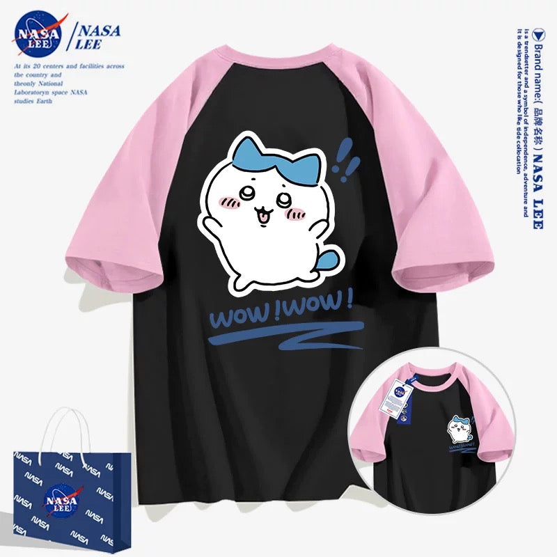 Japanese Cartoon ChiiKawa Casual Style T-Shirt Series | Hachiware Wow Front & Back 2 - Kawaii Fashion Items