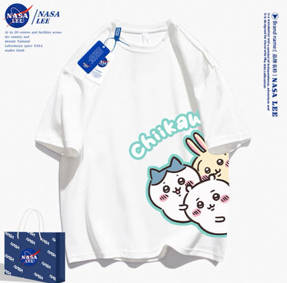 Japanese Cartoon ChiiKawa Casual Style T-Shirt Series | Chiikawa Hachiware Usagi Look at You Together - Kawaii Fashion Items