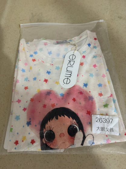 Korean Fashion Cute Animals Style Long-sleeved Sun Protection T-Shirt Series | Little Girl Yuk with Rabbit and Rainbow Stars & Heart - Kawaii Fashion Items