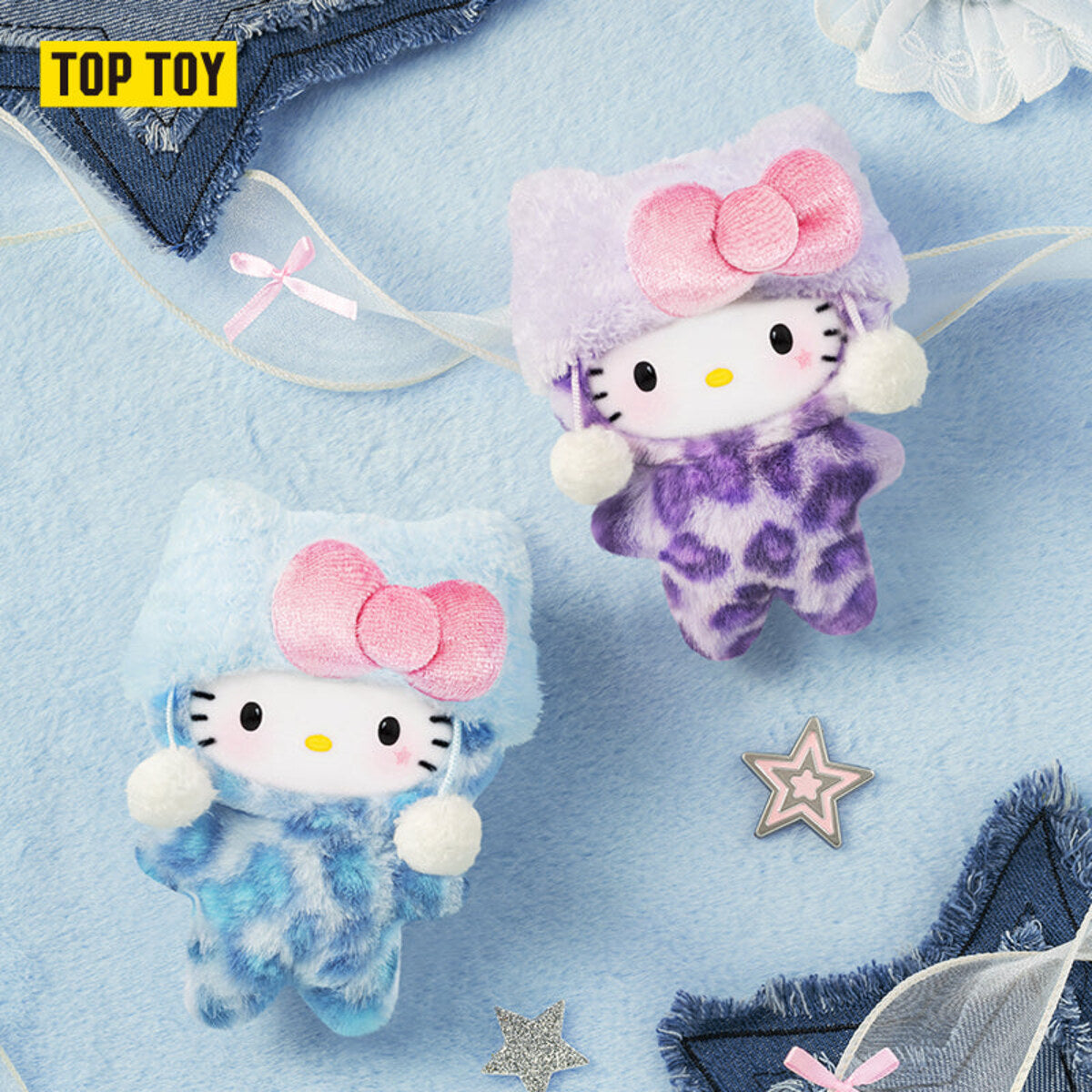 Hello Kitty Leopard Series Blue Darling and Fluffy Taro plush charms