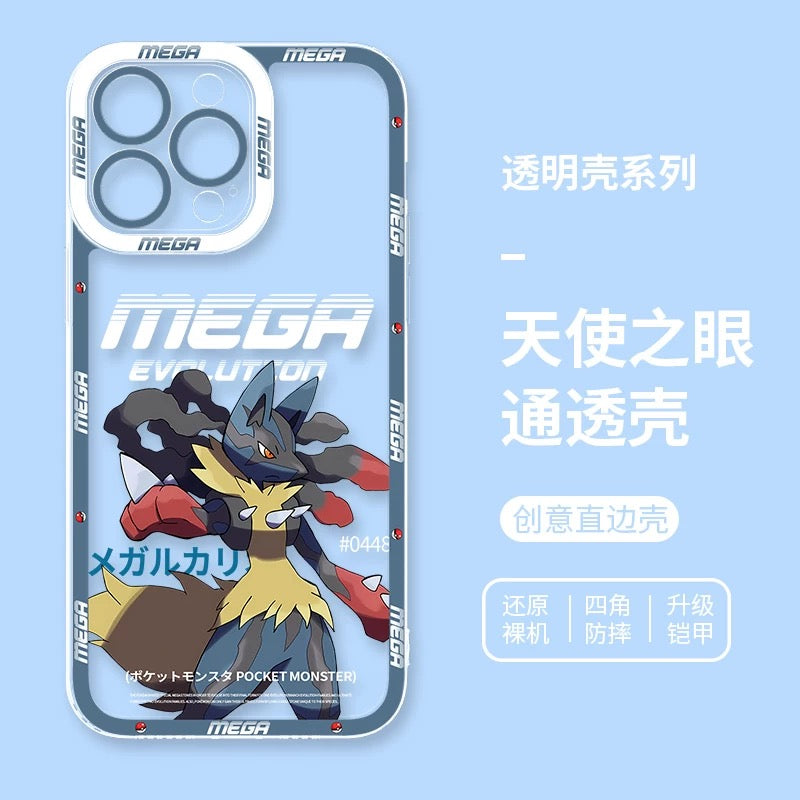 Japan Cartoon Pokemon Mega Evolution | Lucario - iPhone Case 6 7 8 PLUS SE2 XS XR X 11 12 13 14 15 16 16e Pro Promax 12mini 13mini