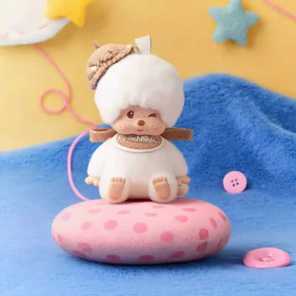 Monchhichi Macarons blind box plush pendant Cloud White design with brown bow