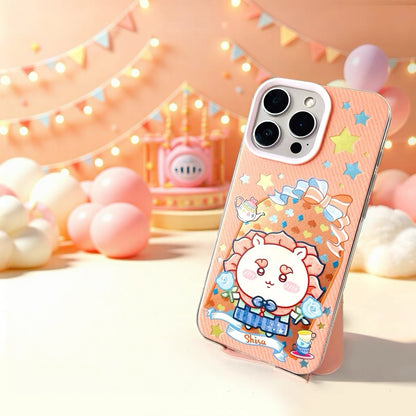 Japanese Cartoon ChiiKawa Happy Amusement Park Laser Case | Chiikawa Hachiware Usagi Momonga Shisa Crab - iPhone Case 11 12 13 14 15 16 16e 17 17e Pro Promax