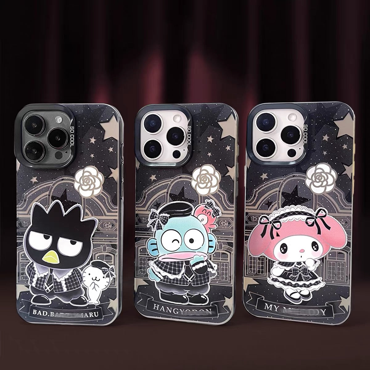 Japanese Cartoon ChiiKawa Black Winter Classic Dress Up Laser Case | Hello Kitty Little Twin Stars My Melody Kuromi Cinnamoroll Hangyodon Bad Badtz Maru 7 Styles - Phone Case Samsung Galaxy S26 S25 S24 S23 S22 S21 FE Ultra Edge 