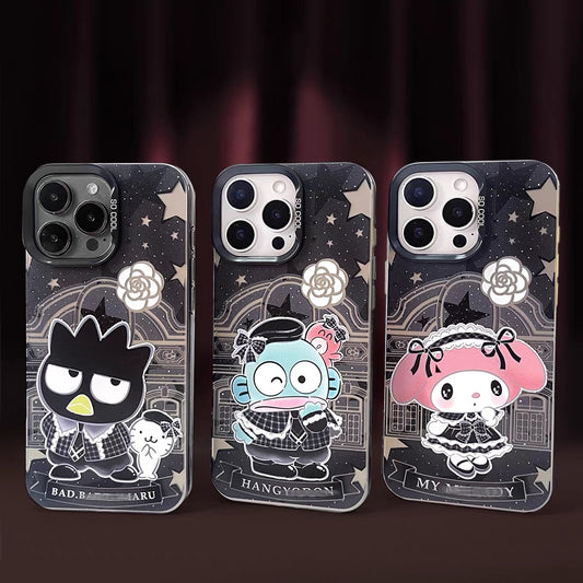 Japanese Cartoon ChiiKawa Black Winter Classic Dress Up Laser Case | Hello Kitty Little Twin Stars My Melody Kuromi Cinnamoroll Hangyodon Bad Badtz Maru 7 Styles - Phone Case Samsung Galaxy S26 S25 S24 S23 S22 S21 FE Ultra Edge 