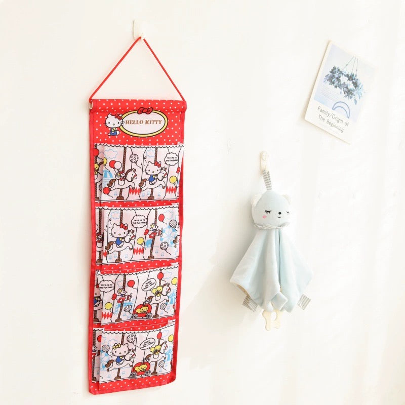Japanese Cartoon Merry Go Round Wall Hanging Storage Caddy Bag | Hello Kitty My Melody Kuromi Little Twin Stars Cinnamoroll Sanrio Friends - Bedroom Girl Gift