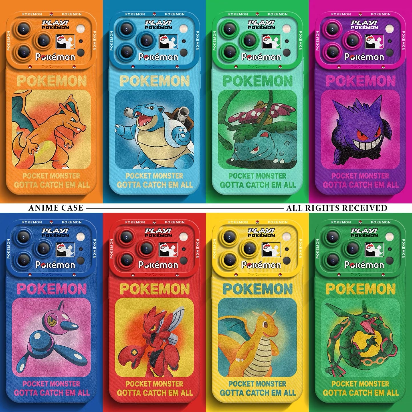 Japanese Cartoon Pokemon Silicone Case Neon Spray Painting Style Part2 | Charmander Blastoise Venusaur Genger Porygon-Z Scizor Dragonite Rayquaza 8 Styles - iPhone Case PLUS SE2 XS XR X 11 12 13 14 15 16 16e 17 17e Pro Promax 12mini 13mini