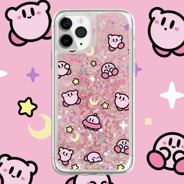 Japanese Cartoon Pink Monster Starkabi UFO Pink Glitter QuickSand iPhone Case 6 7 8 PLUS SE2 XS XR X 11 12 13 14 15 Pro Promax 12mini 13mini