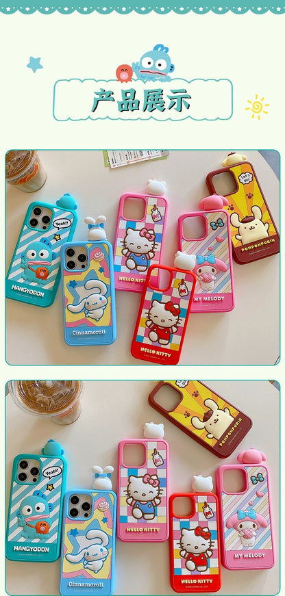Japanese Cartoon Sanrio Look at you Silicone | Hello Kitty My Melody Cinnamoroll Pompompurin Hangyodon - iPhone Case 13 14 15 Pro Promax