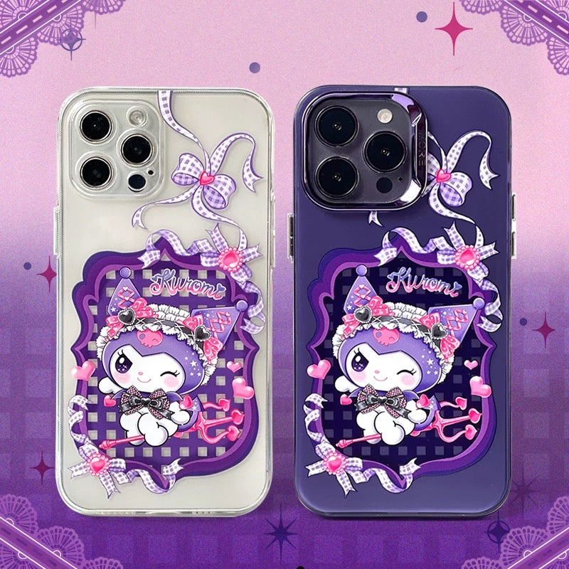 Japanese Cartoon Sanrio Sweet Angel | Kuromi Devil Laser Colour Clear - iPhone Case 11 12 13 14 15 16 Pro Promax