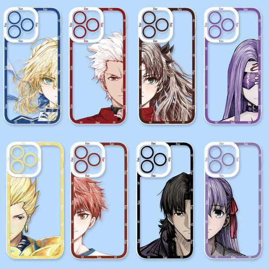 Japanese Anime Fate Stay Night Half Big Face Drawing Style | Artoria Pendragon Saber Tohsaka Rin Medusa Gilgamesh Emiya Shirou Kotomine Kirei Matou Sakura - iPhone Case PLUS SE2 XS XR X 11 12 13 14 15 16 16e 17 17e Pro Promax 12mini 13mini
