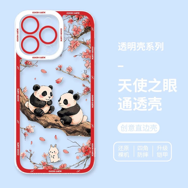 Cute Animal Panda | Chinese Ink Painting Red Version - iPhone Case PLUS SE2 XS XR X 11 12 13 14 15 16 16e 17 17e Pro Promax 12mini 13mini
