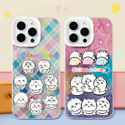 Japanese Cartoon ChiiKawa Baby Laser Case | Colourful Plaid & Star 2 Styles - iPhone Case 11 12 13 14 15 16 16e 17 17e Pro Promax