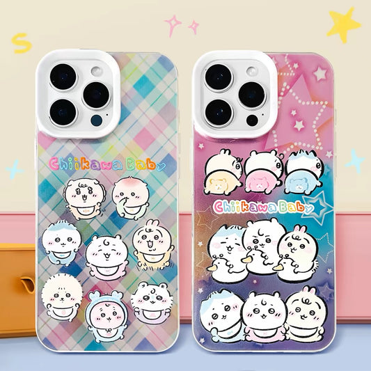 Japanese Cartoon ChiiKawa Baby Laser Case | Colourful Plaid & Star 2 Styles - iPhone Case 11 12 13 14 15 16 16e 17 17e Pro Promax