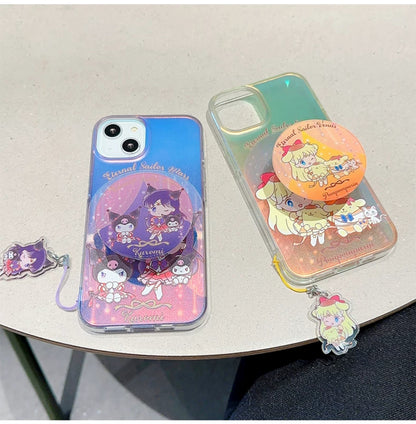 Japanese Cartoon iPhone Case with Strap | Laser Sailor Girl X Hello Kitty Kuromi Cinnamorll Pompompurin - iPhone Case Phone Case 7 8 PLUS SE2 XS XR X 11 12 13 14 15 Pro Promax 12mini 13mini