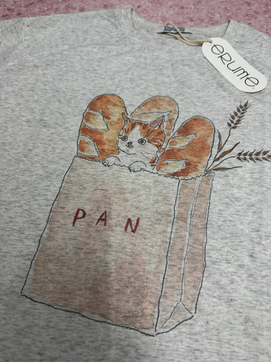 Korean Fashion Cute Animals Style T-Shirt Series | Cat in Paper Bag with French Bread - Kawaii Fashion Items
