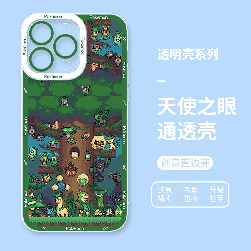 Japan Cartoon Pokemon Pixel Group Verison | Grass Type - iPhone Case 6 7 8 PLUS SE2 XS XR X 11 12 13 14 15 16 16e Pro Promax 12mini 13mini