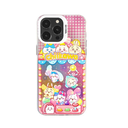 Japanese Cartoon ChiiKawa | Laser Doll Clip Machine Sanrio Friends Chiikawa Hachiware Usagi Momonga Shisa Crab - iPhone Case 11 12 13 14 15 16 Pro Promax