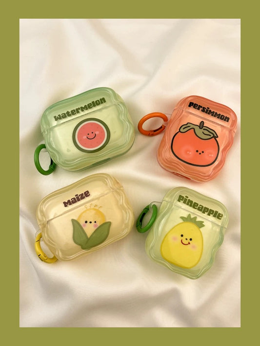 Japanese Cartoon Fun Colourful Fruits Persimmon Pineapple Maize Watermelon - AirPods AirPodsPro AirPods3 Case Green Yellow Orange