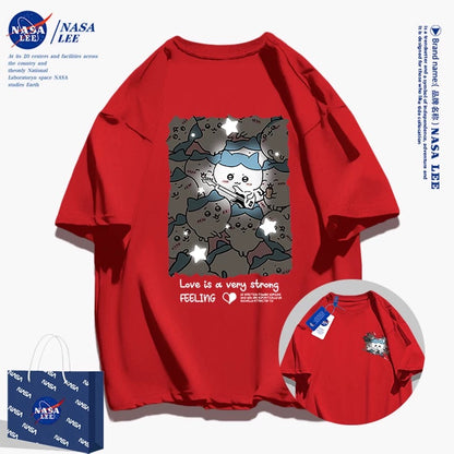 Japanese Cartoon ChiiKawa Casual Style T-Shirt Series | Hachiware with Night Stars Front & Back - Kawaii Fashion Items