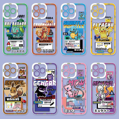 Japan Cartoon Pokemon Game Pixel Version | Bulbasaur Charmander Squirtle Pikachu Eevee Gengar Mew Mewtwo - iPhone Case PLUS SE2 XS XR X 11 12 13 14 15 16 16e 17 17e Pro Promax 12mini 13mini