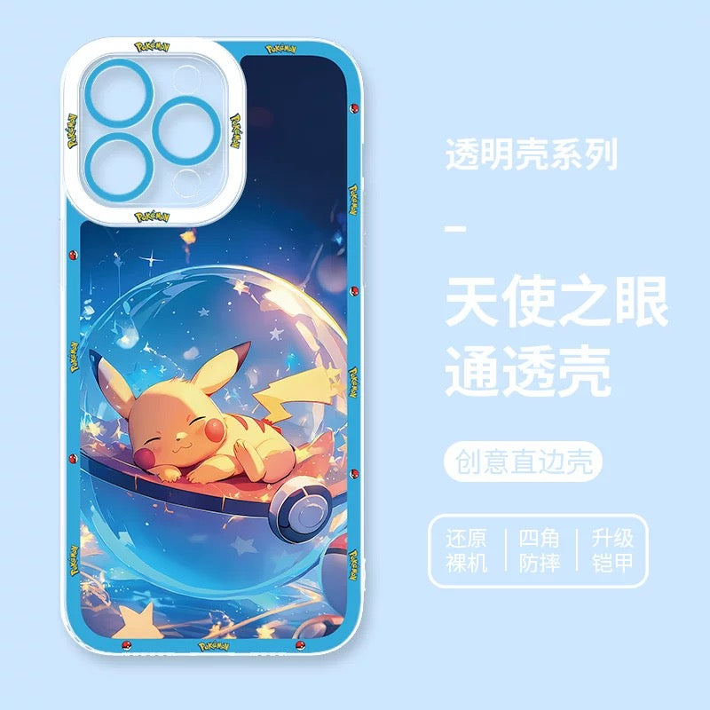 Japan Cartoon Pokemon Sweet Dream in Pokeball | Pikachu Gengar Greninja Squirtle Lucario Bulbasaur  - iPhone Case PLUS SE2 XS XR X 11 12 13 14 15 16 16e 17 17e Pro Promax 12mini 13mini
